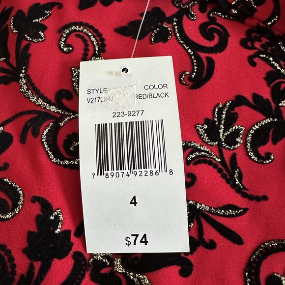 RN Studio Dress Size 6 Red Black Scroll Print Sheath Short Sleeve Holiday Party - Picture 6 of 11